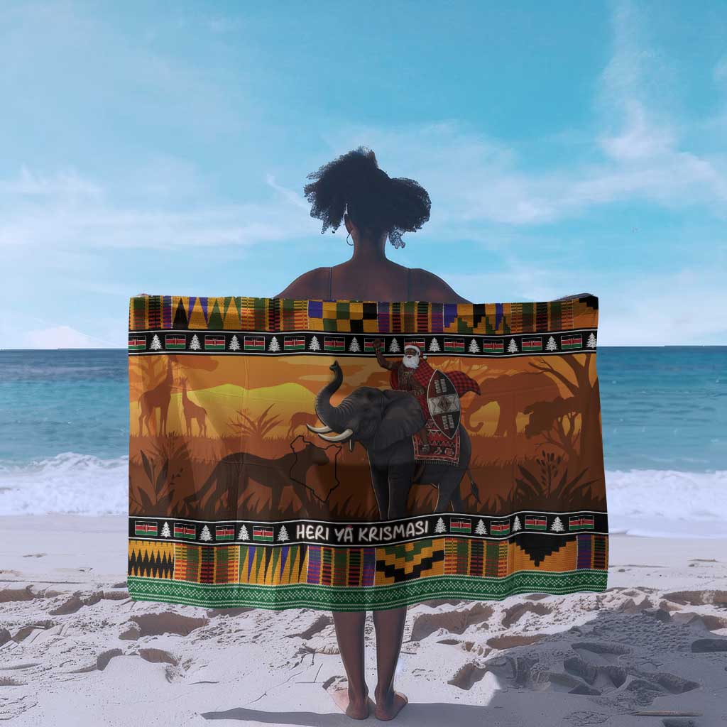 Afro Christmas in Kenya Safari Sarong Black Santa Riding Elephant - African Pride