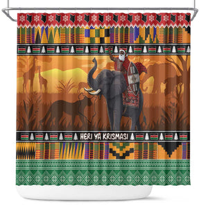 Afro Christmas in Kenya Safari Shower Curtain Black Santa Riding Elephant - African Pride