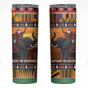 Afro Christmas in Kenya Safari Skinny Tumbler Black Santa Riding Elephant - African Pride
