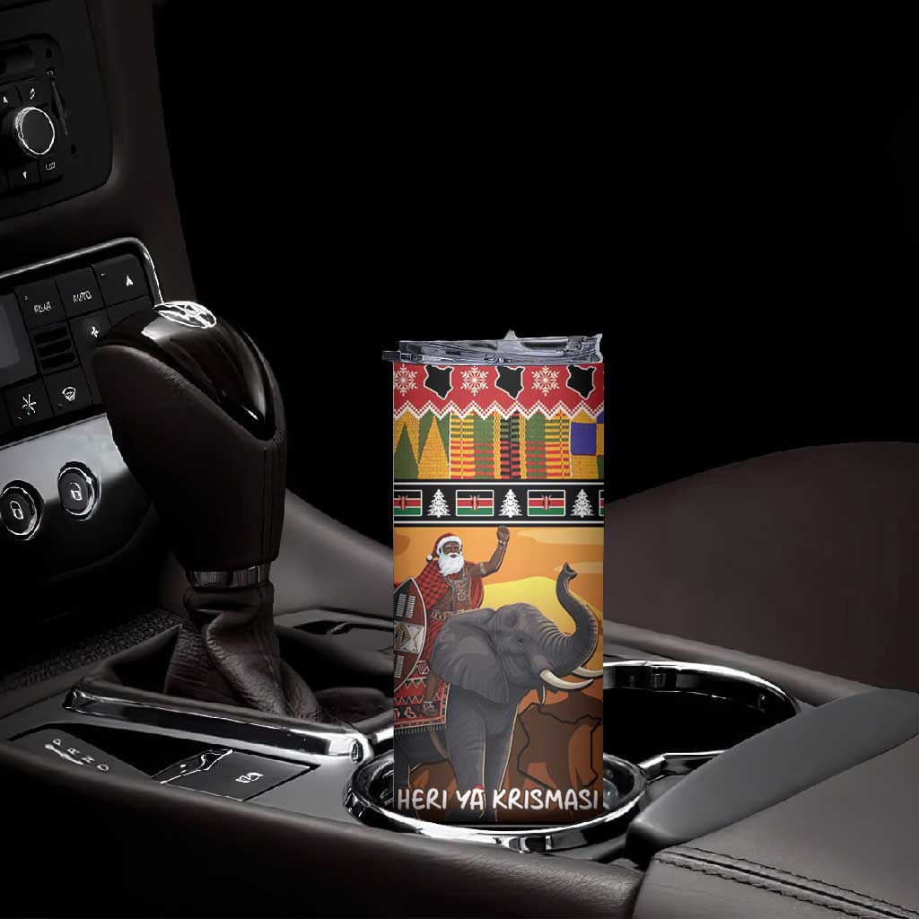 Afro Christmas in Kenya Safari Skinny Tumbler Black Santa Riding Elephant - African Pride