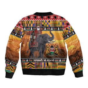 Afro Christmas in Kenya Safari Sleeve Zip Bomber Jacket Black Santa Riding Elephant - African Pride