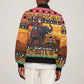Afro Christmas in Kenya Safari Sleeve Zip Bomber Jacket Black Santa Riding Elephant - African Pride