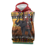 Afro Christmas in Kenya Safari Sleeveless Hoodie Black Santa Riding Elephant - African Pride