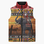 Kenya Safari Christmas Sleeveless Puffer Jacket Black Santa Riding Elephant - Heri ya Krismasi
