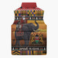 Kenya Safari Christmas Sleeveless Puffer Jacket Black Santa Riding Elephant - Heri ya Krismasi