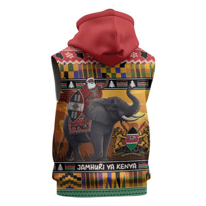 Afro Christmas in Kenya Safari Sleeveless Zip Hoodie Black Santa Riding Elephant - African Pride