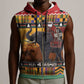 Afro Christmas in Kenya Safari Sleeveless Zip Hoodie Black Santa Riding Elephant - African Pride