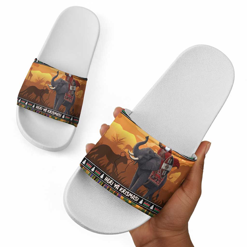 Kenya Safari Christmas Slide Sandals Black Santa Riding Elephant - Heri ya Krismasi