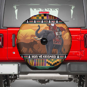 Afro Christmas in Kenya Safari Spare Tire Cover Black Santa Riding Elephant - African Pride