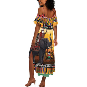 Afro Christmas in Kenya Safari Summer Maxi Dress Black Santa Riding Elephant - African Pride