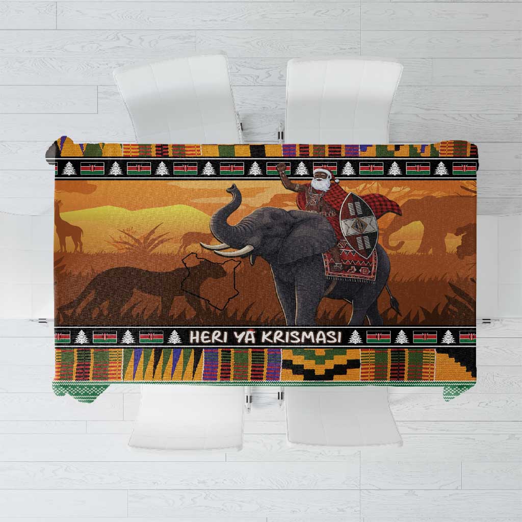 Afro Christmas in Kenya Safari Tablecloth Black Santa Riding Elephant - African Pride
