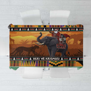 Afro Christmas in Kenya Safari Tablecloth Black Santa Riding Elephant - African Pride