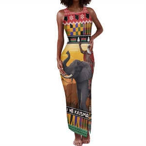 Afro Christmas in Kenya Safari Tank Maxi Dress Black Santa Riding Elephant - African Pride