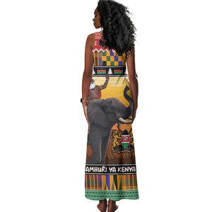 Afro Christmas in Kenya Safari Tank Maxi Dress Black Santa Riding Elephant - African Pride