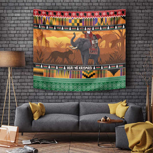 Afro Christmas in Kenya Safari Tapestry Black Santa Riding Elephant - African Pride