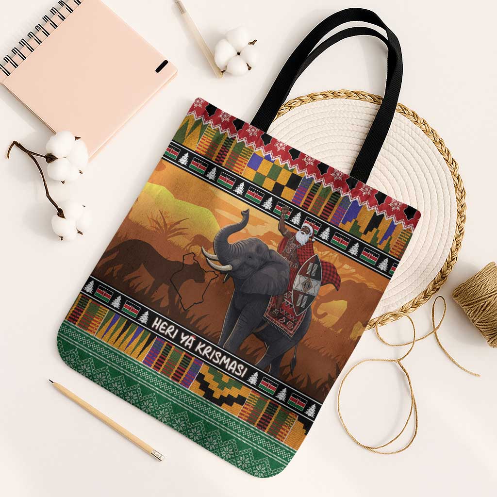 Kenya Safari Christmas Tote Bag Black Santa Riding Elephant - Heri ya Krismasi