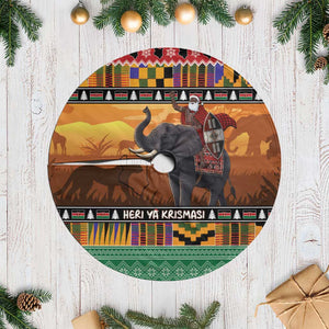 Afro Christmas in Kenya Safari Tree Skirt Black Santa Riding Elephant - African Pride
