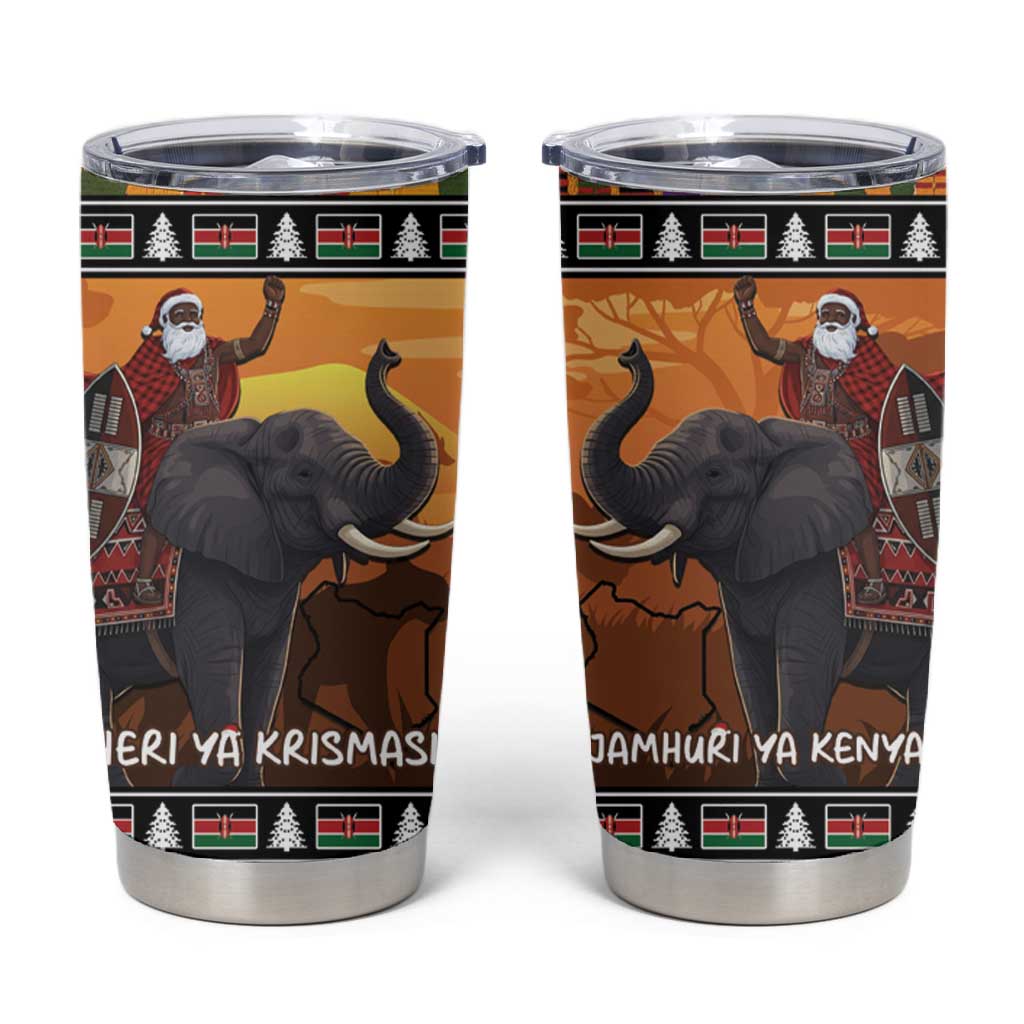 Afro Christmas in Kenya Safari Tumbler Cup Black Santa Riding Elephant - African Pride