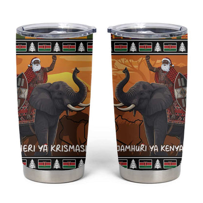 Afro Christmas in Kenya Safari Tumbler Cup Black Santa Riding Elephant - African Pride