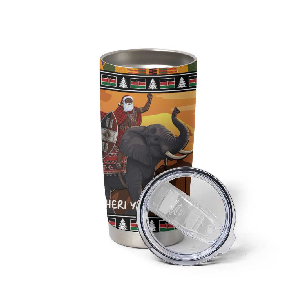 Afro Christmas in Kenya Safari Tumbler Cup Black Santa Riding Elephant - African Pride