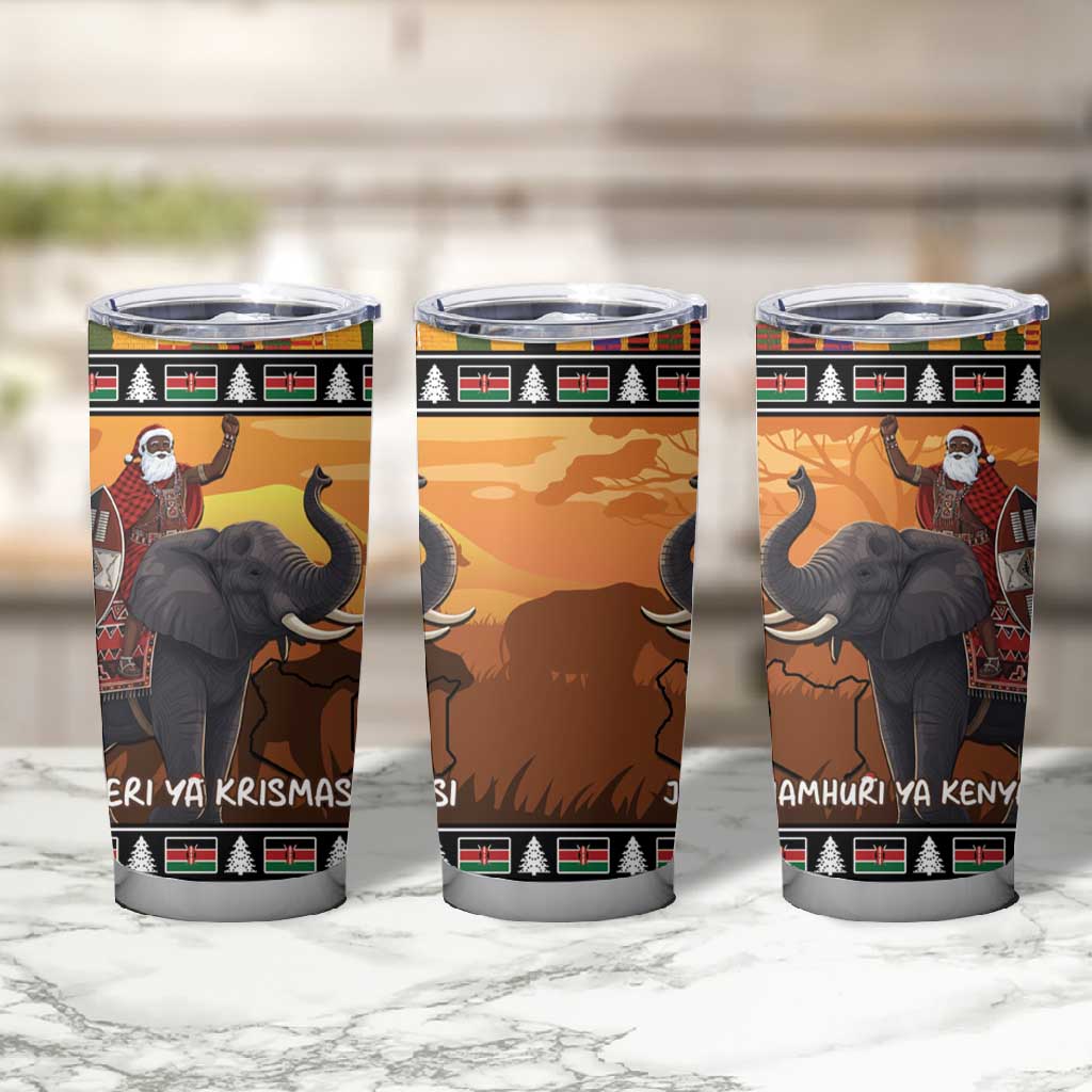 Afro Christmas in Kenya Safari Tumbler Cup Black Santa Riding Elephant - African Pride