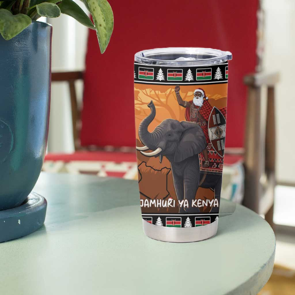 Afro Christmas in Kenya Safari Tumbler Cup Black Santa Riding Elephant - African Pride