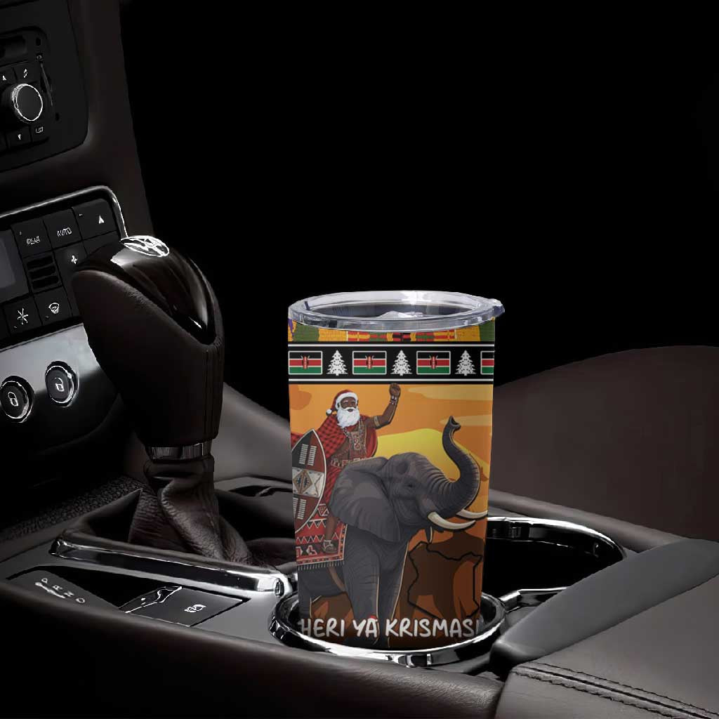 Afro Christmas in Kenya Safari Tumbler Cup Black Santa Riding Elephant - African Pride