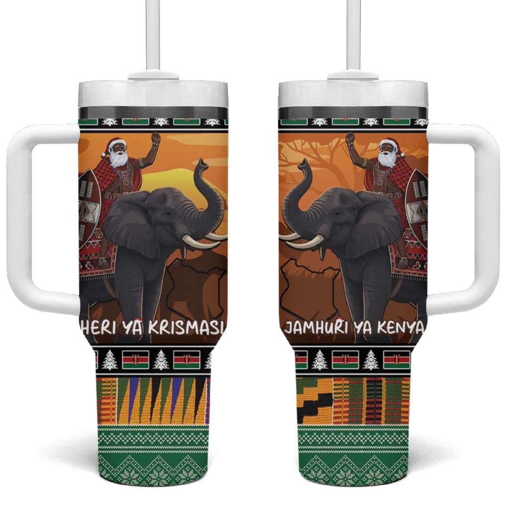 Afro Christmas in Kenya Safari Tumbler With Handle Black Santa Riding Elephant - African Pride