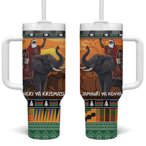 Afro Christmas in Kenya Safari Tumbler With Handle Black Santa Riding Elephant - African Pride