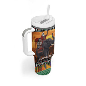 Afro Christmas in Kenya Safari Tumbler With Handle Black Santa Riding Elephant - African Pride