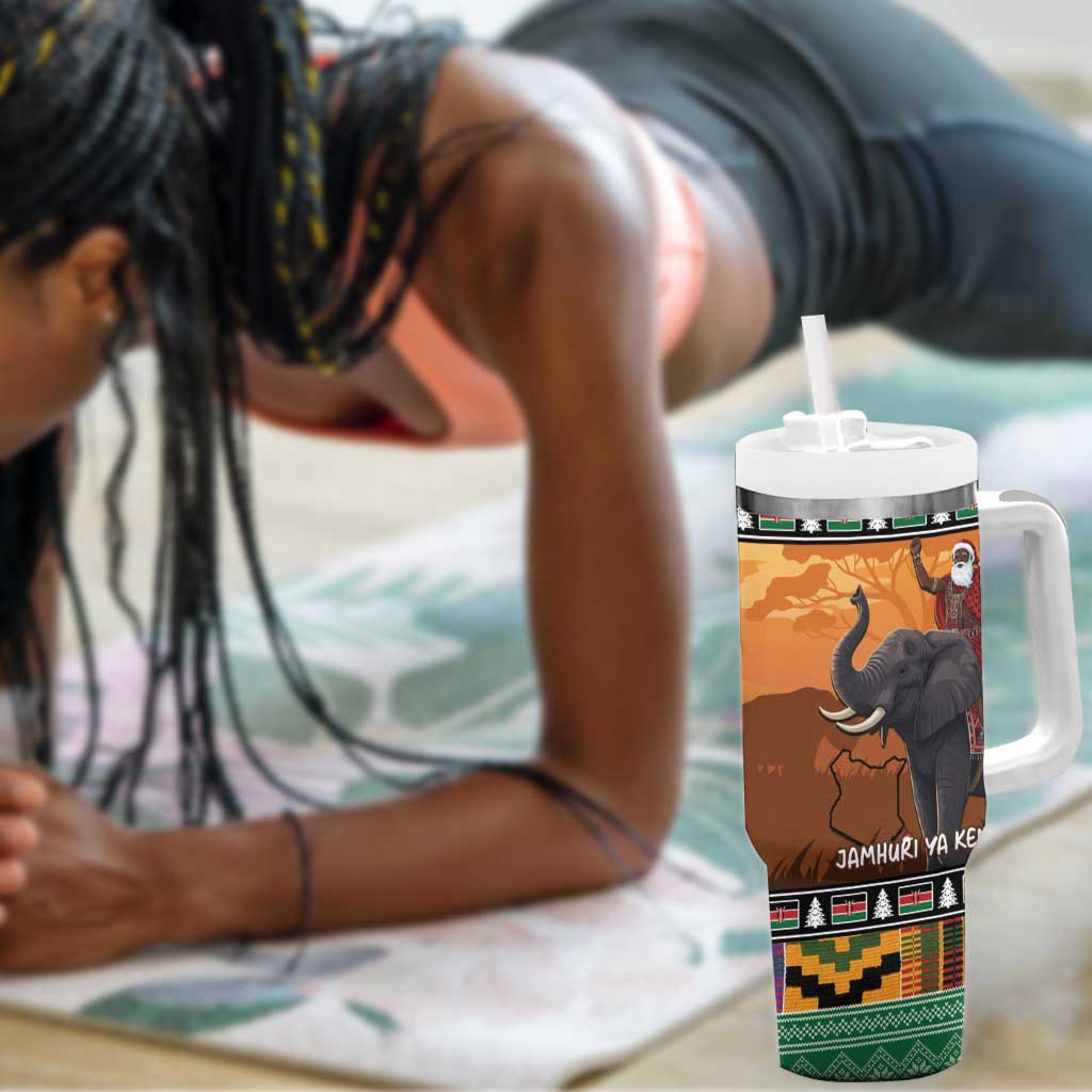 Afro Christmas in Kenya Safari Tumbler With Handle Black Santa Riding Elephant - African Pride