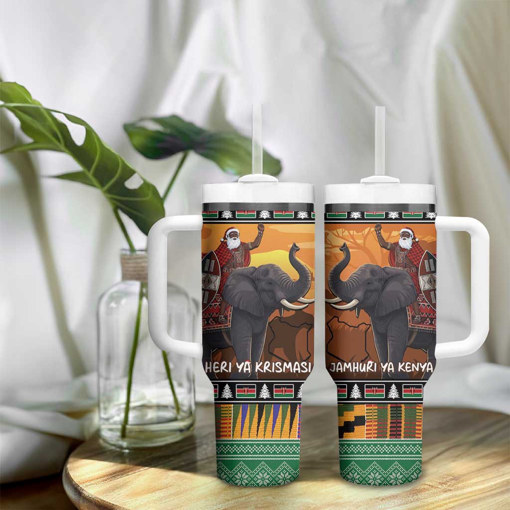 Afro Christmas in Kenya Safari Tumbler With Handle Black Santa Riding Elephant - African Pride