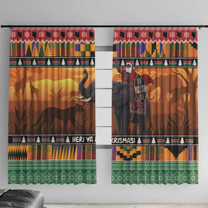 Afro Christmas in Kenya Safari Window Curtain Black Santa Riding Elephant - African Pride