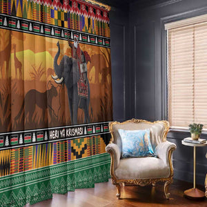 Afro Christmas in Kenya Safari Window Curtain Black Santa Riding Elephant - African Pride