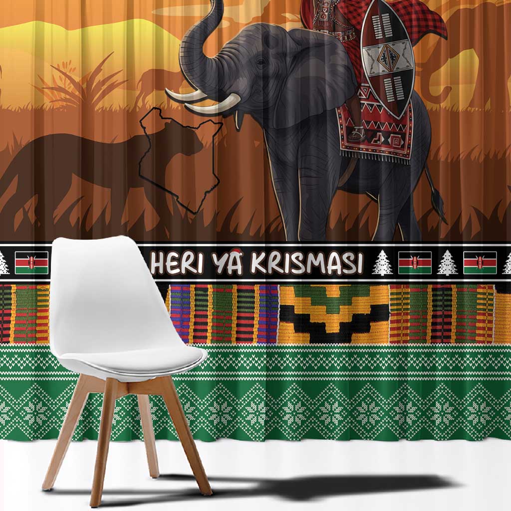 Afro Christmas in Kenya Safari Window Curtain Black Santa Riding Elephant - African Pride