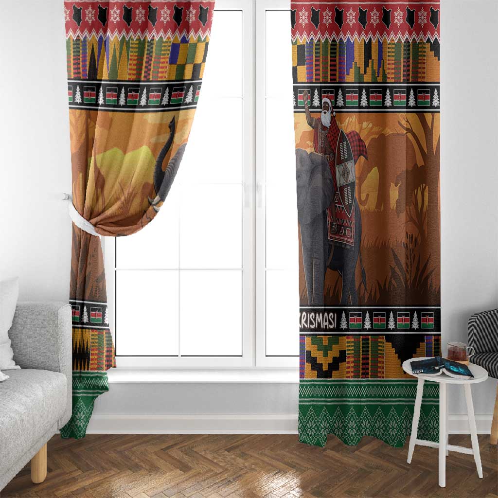 Afro Christmas in Kenya Safari Window Curtain Black Santa Riding Elephant - African Pride