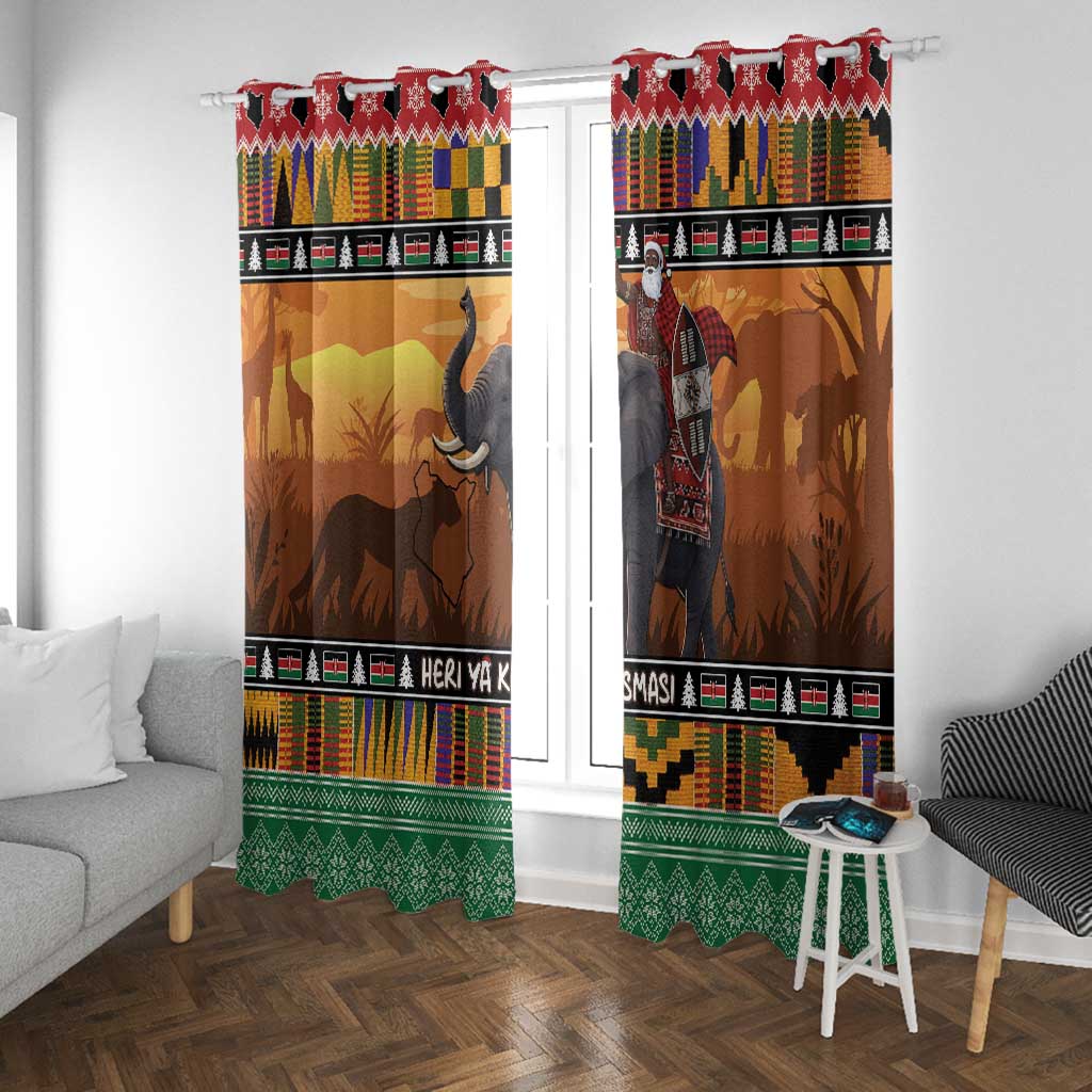 Afro Christmas in Kenya Safari Window Curtain Black Santa Riding Elephant - African Pride