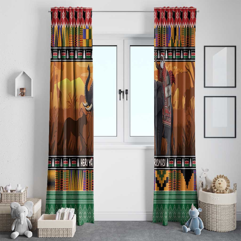 Afro Christmas in Kenya Safari Window Curtain Black Santa Riding Elephant - African Pride