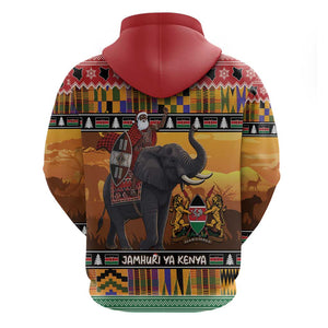 Afro Christmas in Kenya Safari Zip Hoodie Black Santa Riding Elephant - African Pride