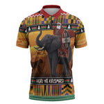 Kenya Safari Christmas Zipper Polo Shirt Black Santa Riding Elephant - Heri ya Krismasi
