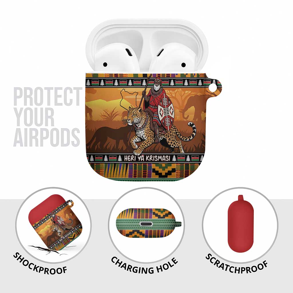 Kenya Safari Christmas AirPods Case Black Santa Riding Leopards - Heri ya Krismasi