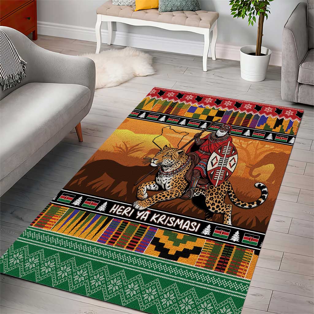 Afro Christmas in Kenya Safari Area Rug Black Santa Riding Leopards - African Pride