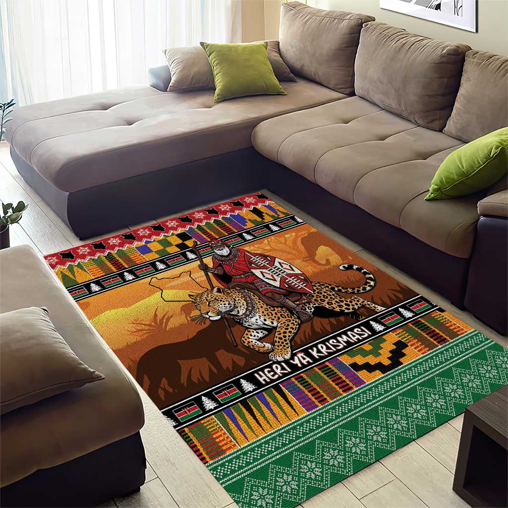 Afro Christmas in Kenya Safari Area Rug Black Santa Riding Leopards - African Pride