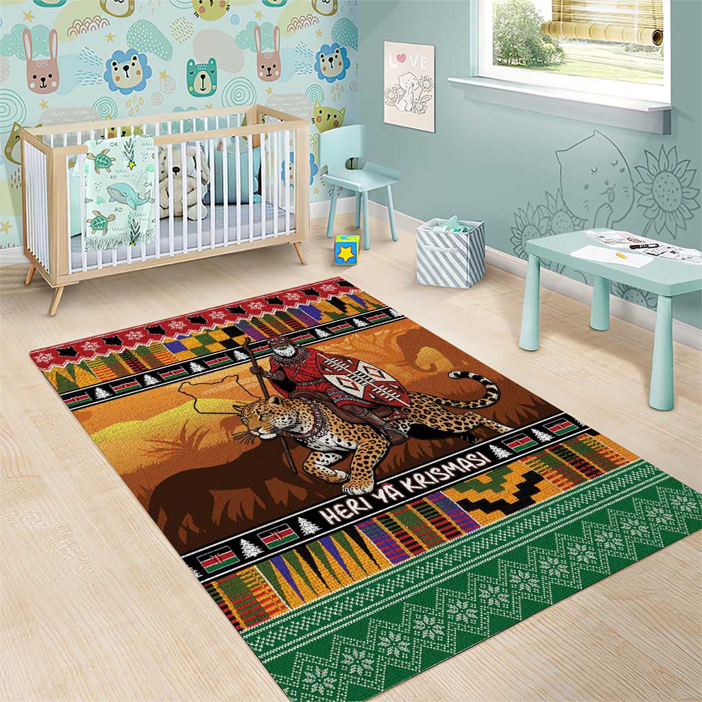 Afro Christmas in Kenya Safari Area Rug Black Santa Riding Leopards - African Pride