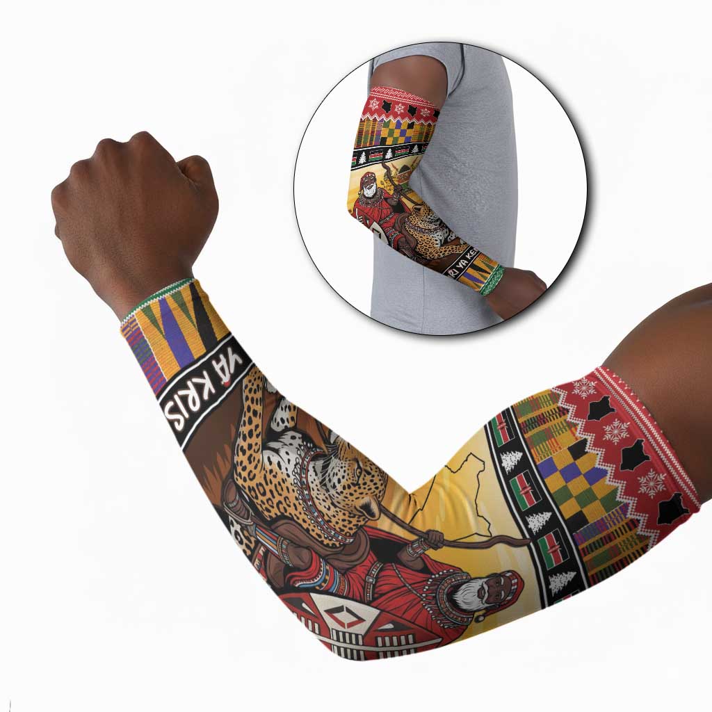 Kenya Safari Christmas Arm Sleeves Black Santa Riding Leopards - Heri ya Krismasi