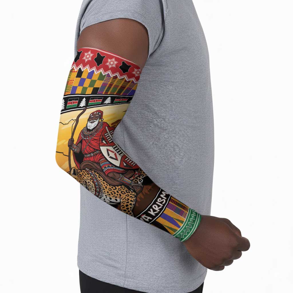 Kenya Safari Christmas Arm Sleeves Black Santa Riding Leopards - Heri ya Krismasi