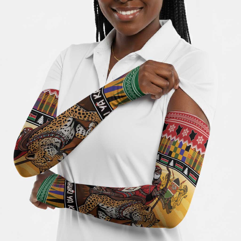 Kenya Safari Christmas Arm Sleeves Black Santa Riding Leopards - Heri ya Krismasi