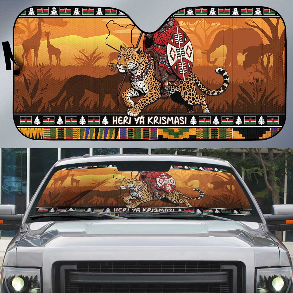 Kenya Safari Christmas Auto Sun Shade Black Santa Riding Leopards - Heri ya Krismasi