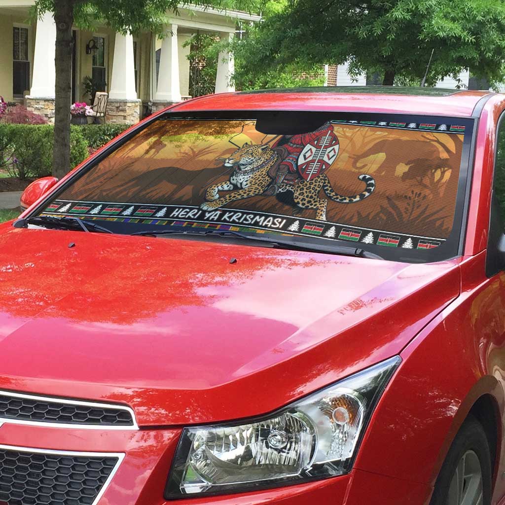 Kenya Safari Christmas Auto Sun Shade Black Santa Riding Leopards - Heri ya Krismasi