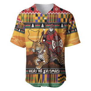 Afro Christmas in Kenya Safari Baseball Jersey Black Santa Riding Leopards - African Pride